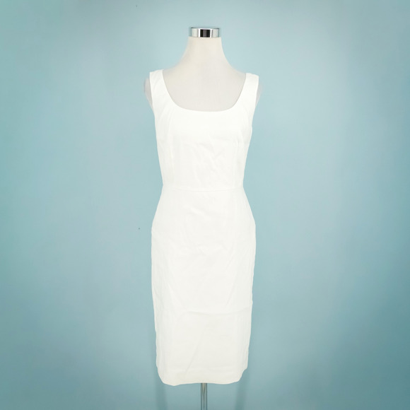 Ann Taylor Size 4 White Herringbone Scoop Neck Sleeveless Linen Sheath Dress NEW - Picture 1 of 7